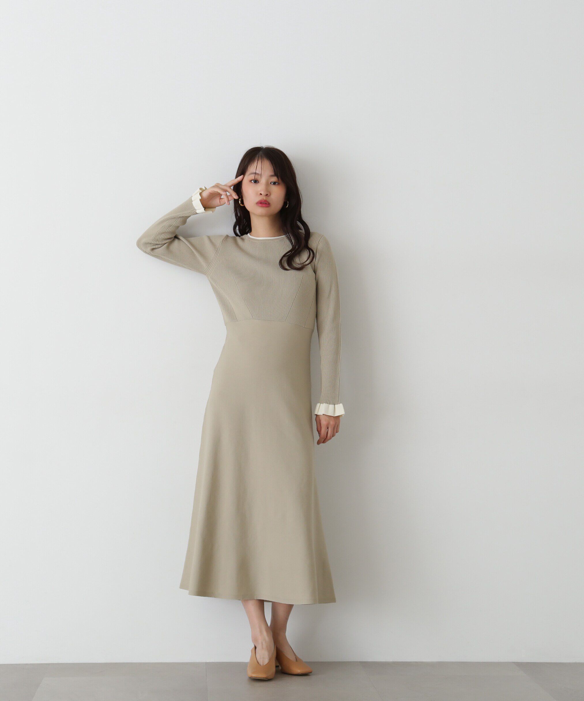  「バイカラーニットワンピース」|ワンピース|