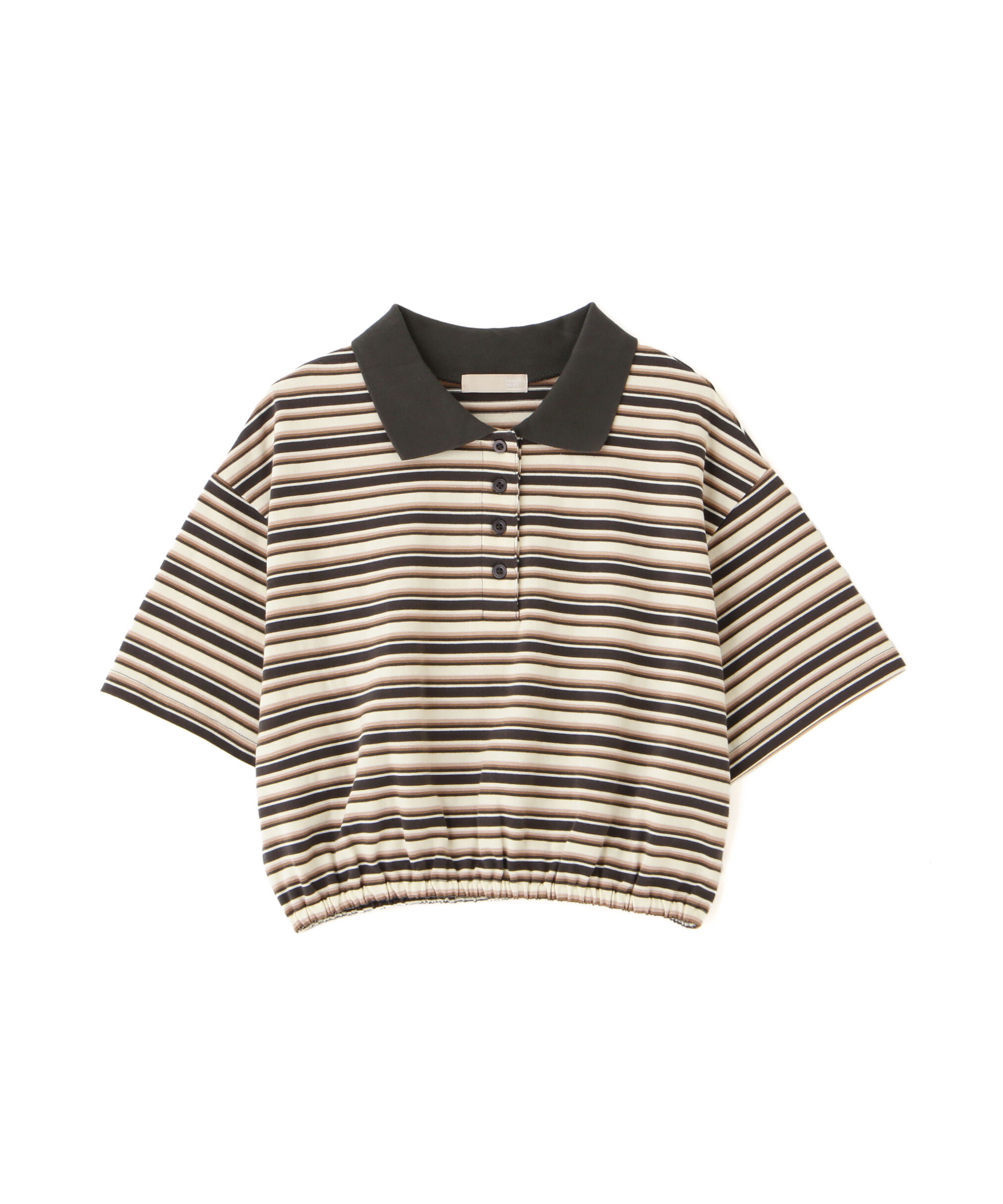  「ボーダーポロクロップドトップス」|Tシャツ・カットソー|