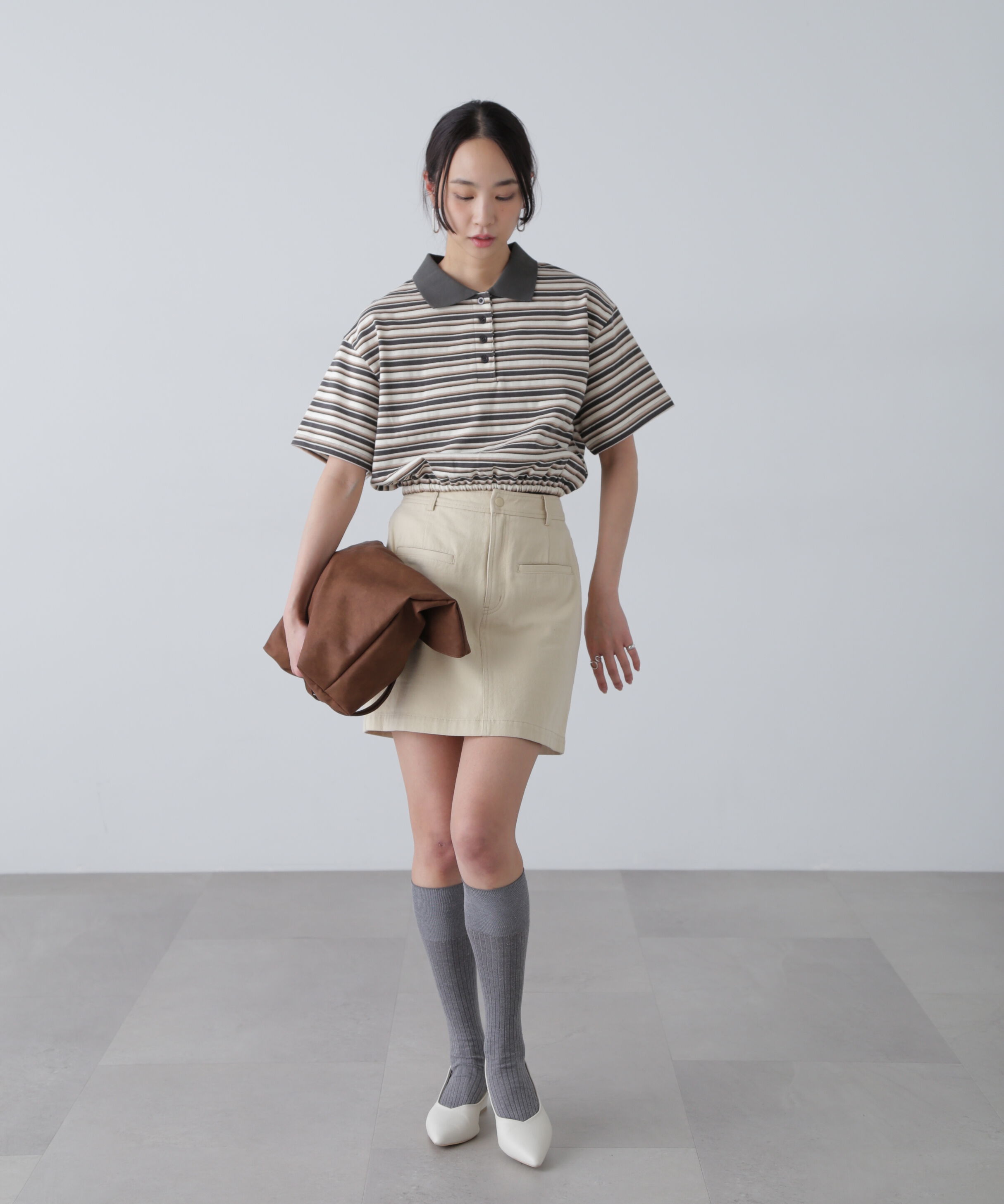  「ボーダーポロクロップドトップス」|Tシャツ・カットソー|