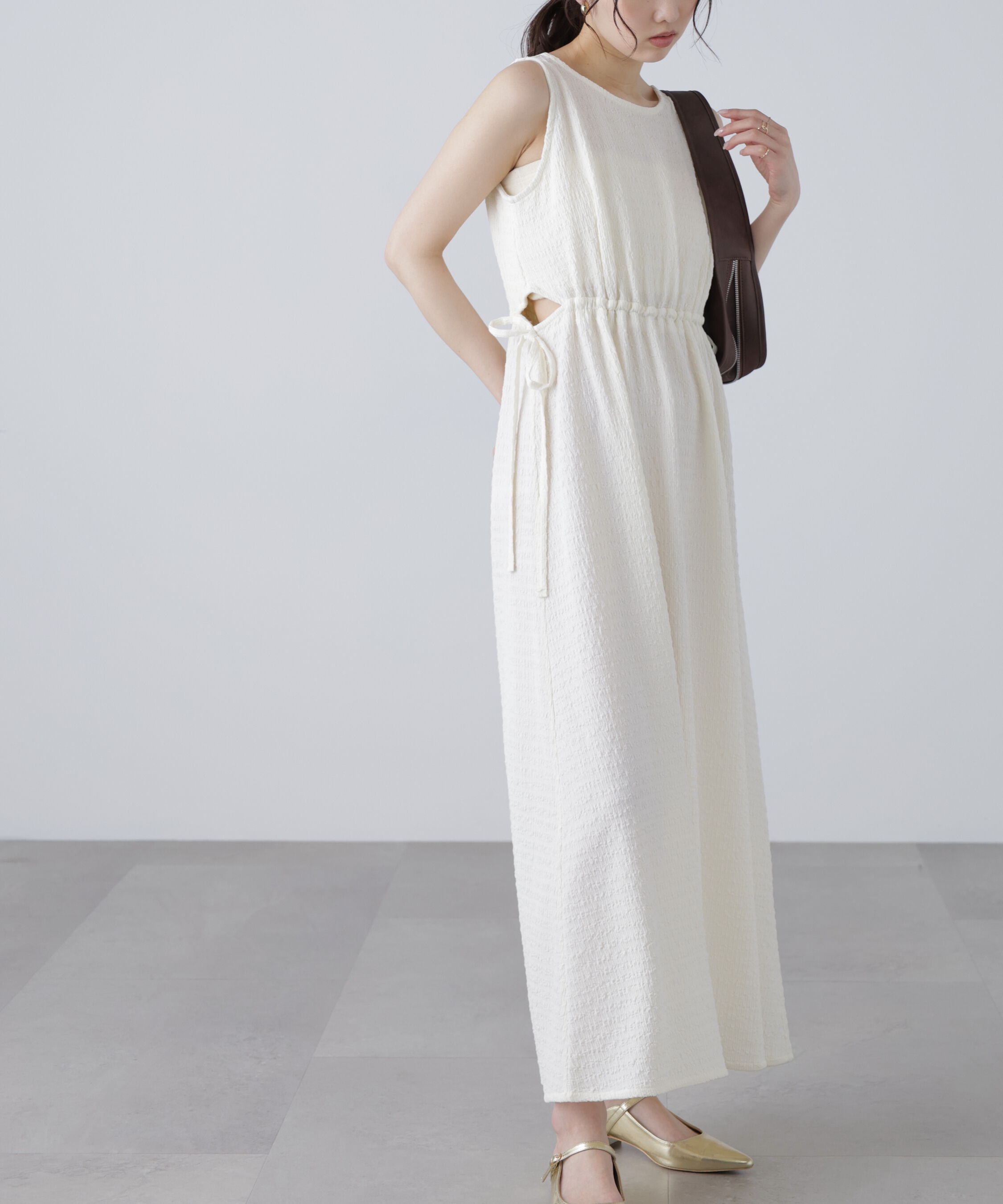  「サイドカットノースリカットソーワンピース」|ワンピース|ホワイト