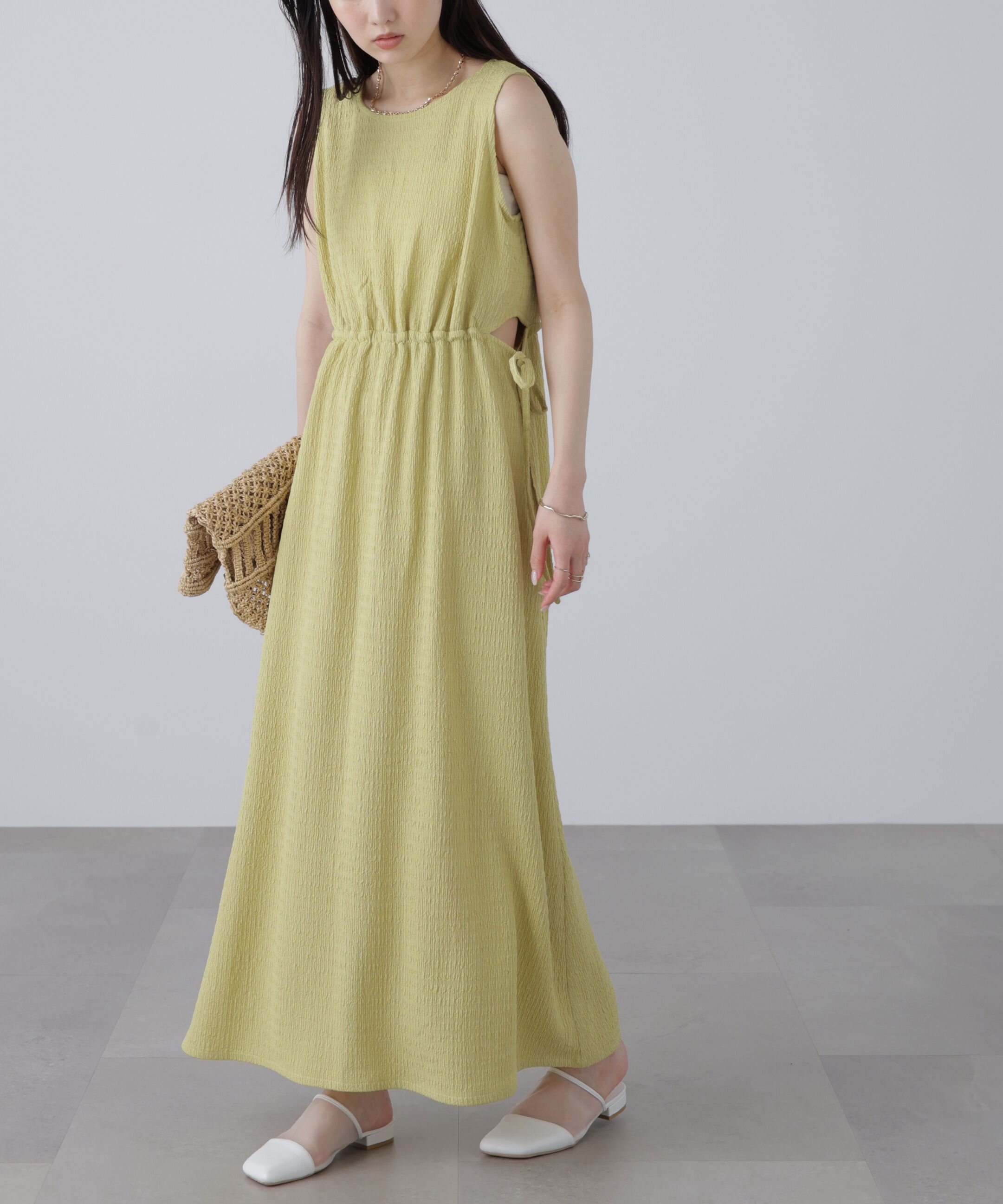  「サイドカットノースリカットソーワンピース」|ワンピース|イエロー