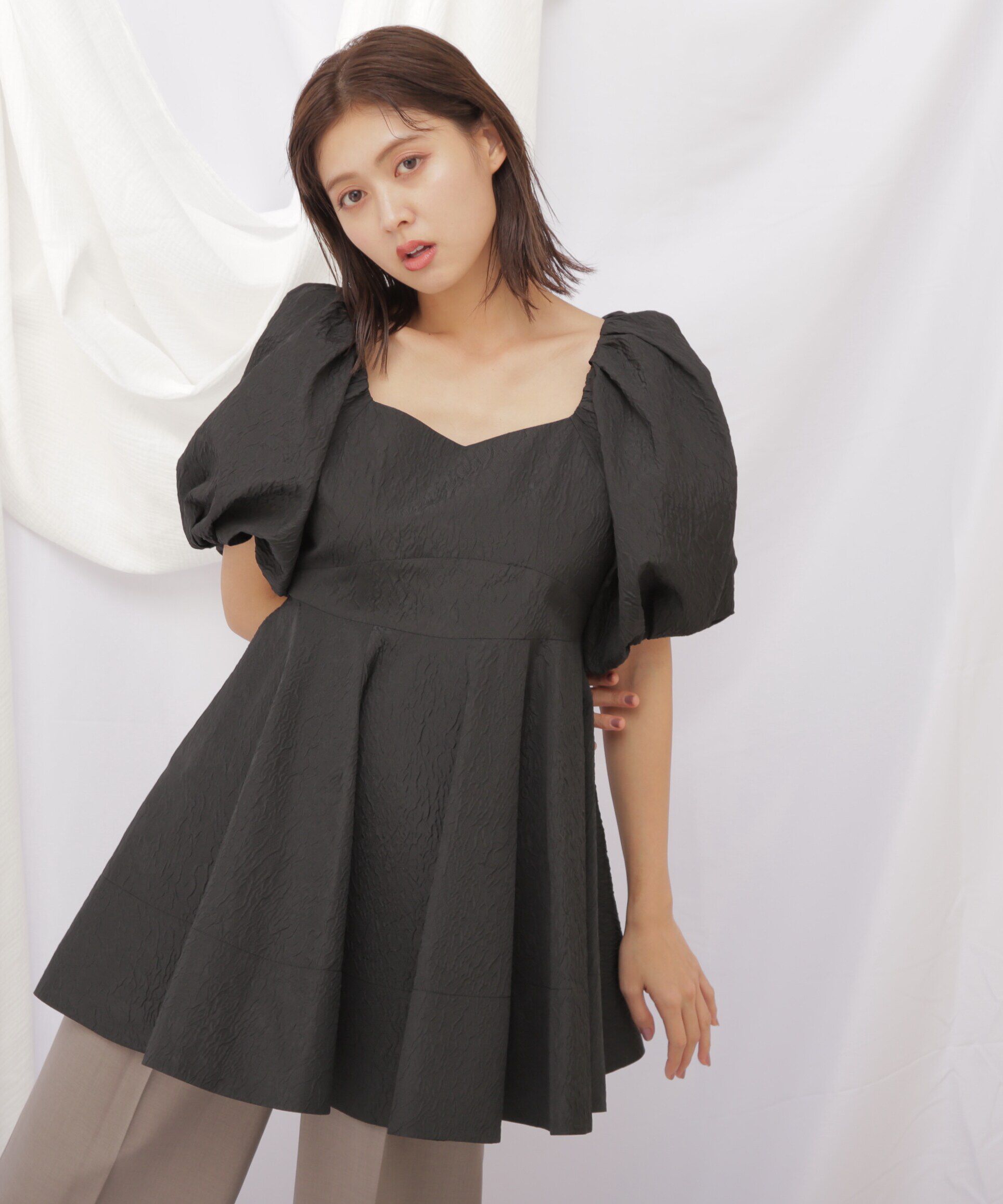  「◇ジャガードミニワンピース」|ワンピース|ブラック