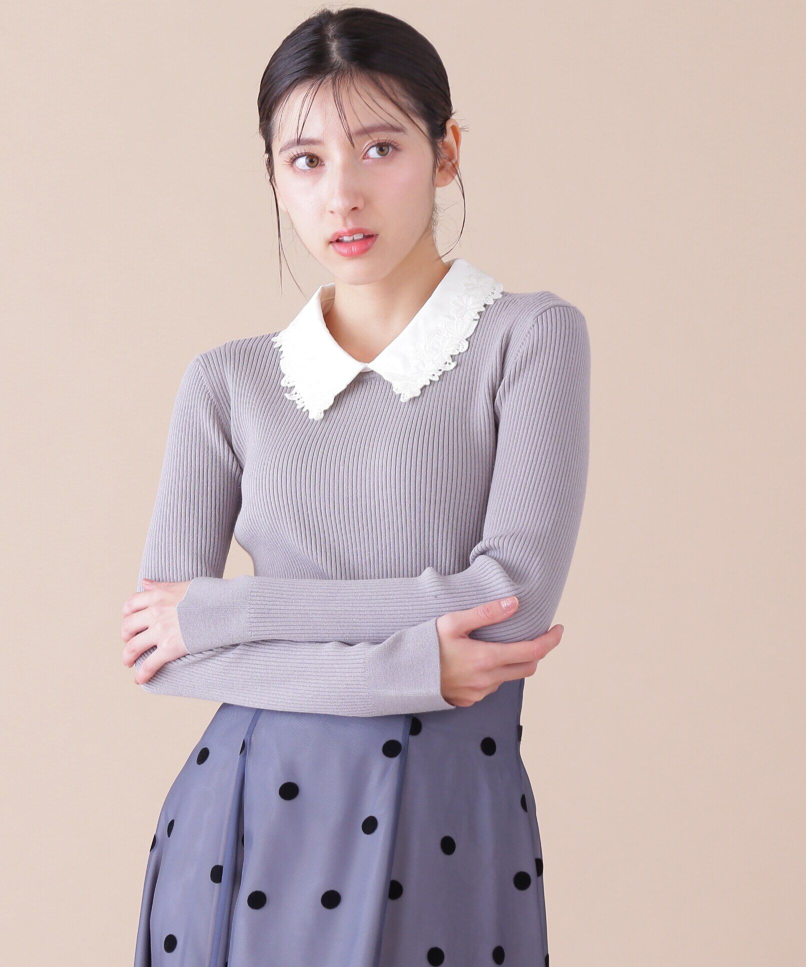  「衿付きリブニット」|ニット・セーター|