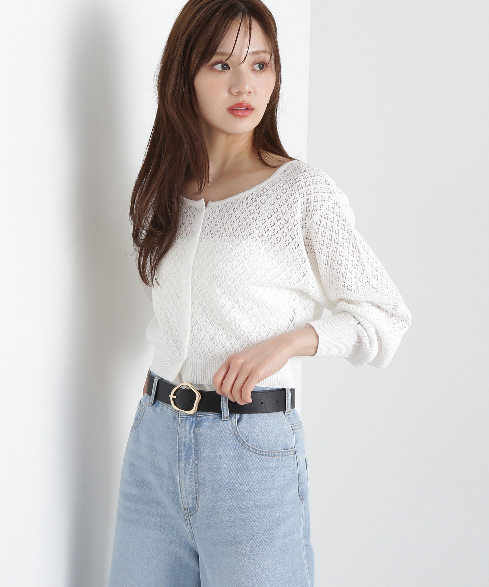 PROPORTION BODY DRESSING「ショート透かし編みカーデカーディガン」|カーディガン|ホワイト