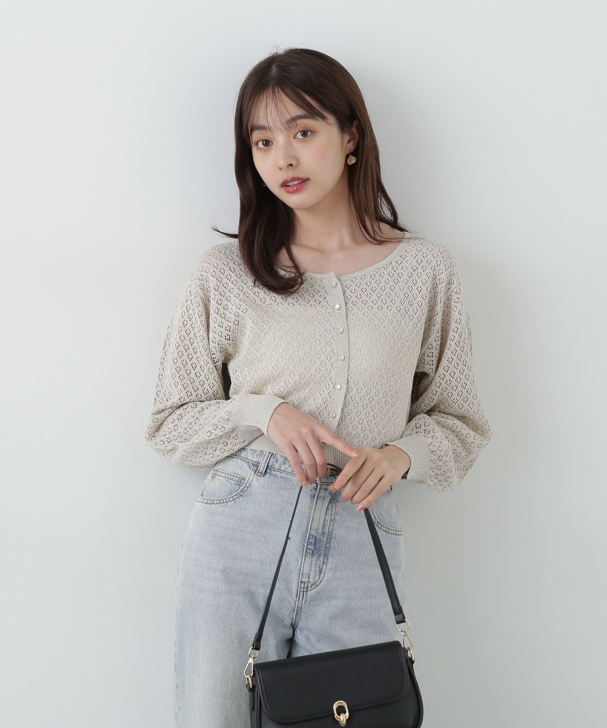 PROPORTION BODY DRESSING「ショート透かし編みカーデカーディガン」|カーディガン|ベージュ