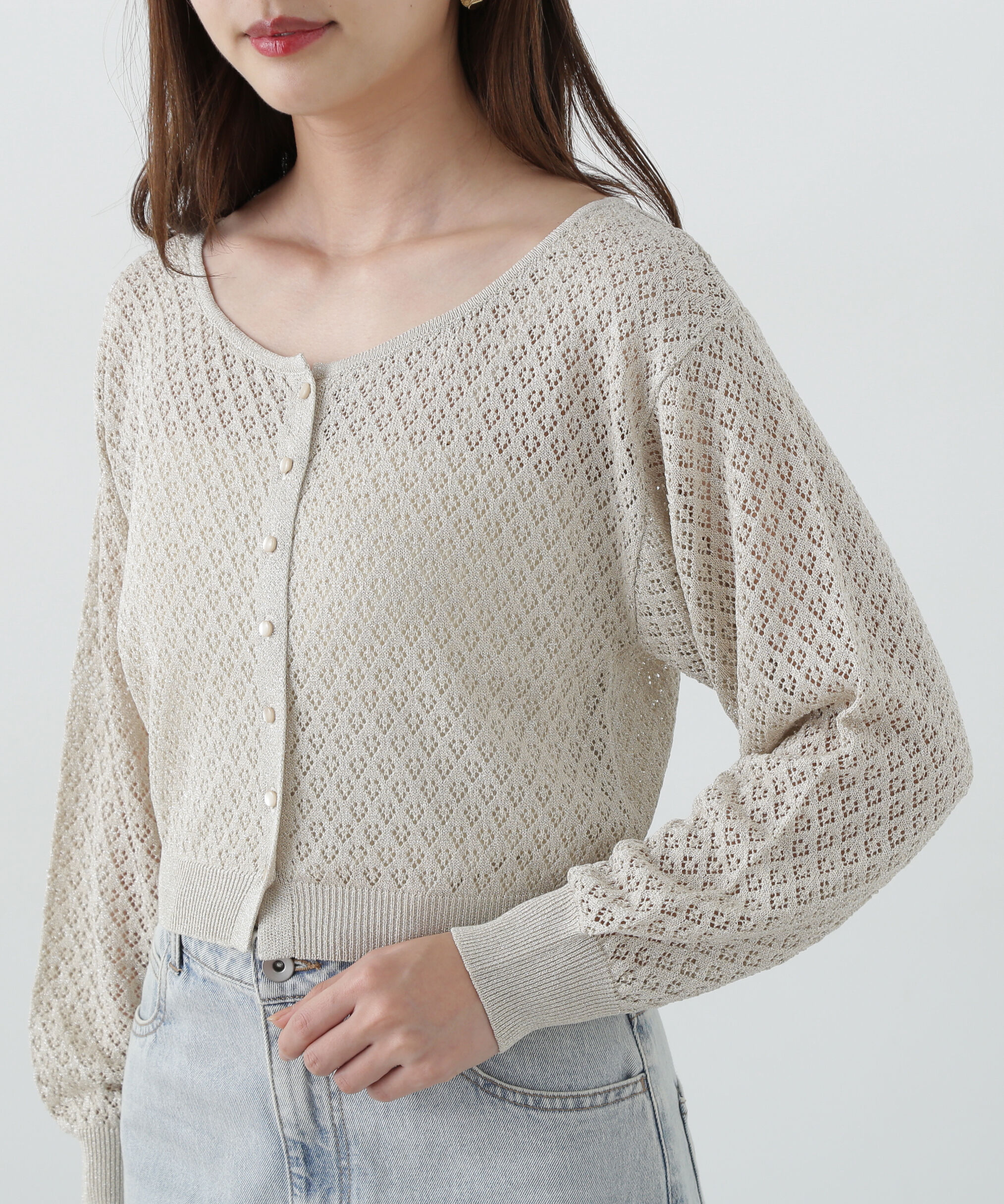 PROPORTION BODY DRESSING「ショート透かし編みカーデカーディガン」|カーディガン|