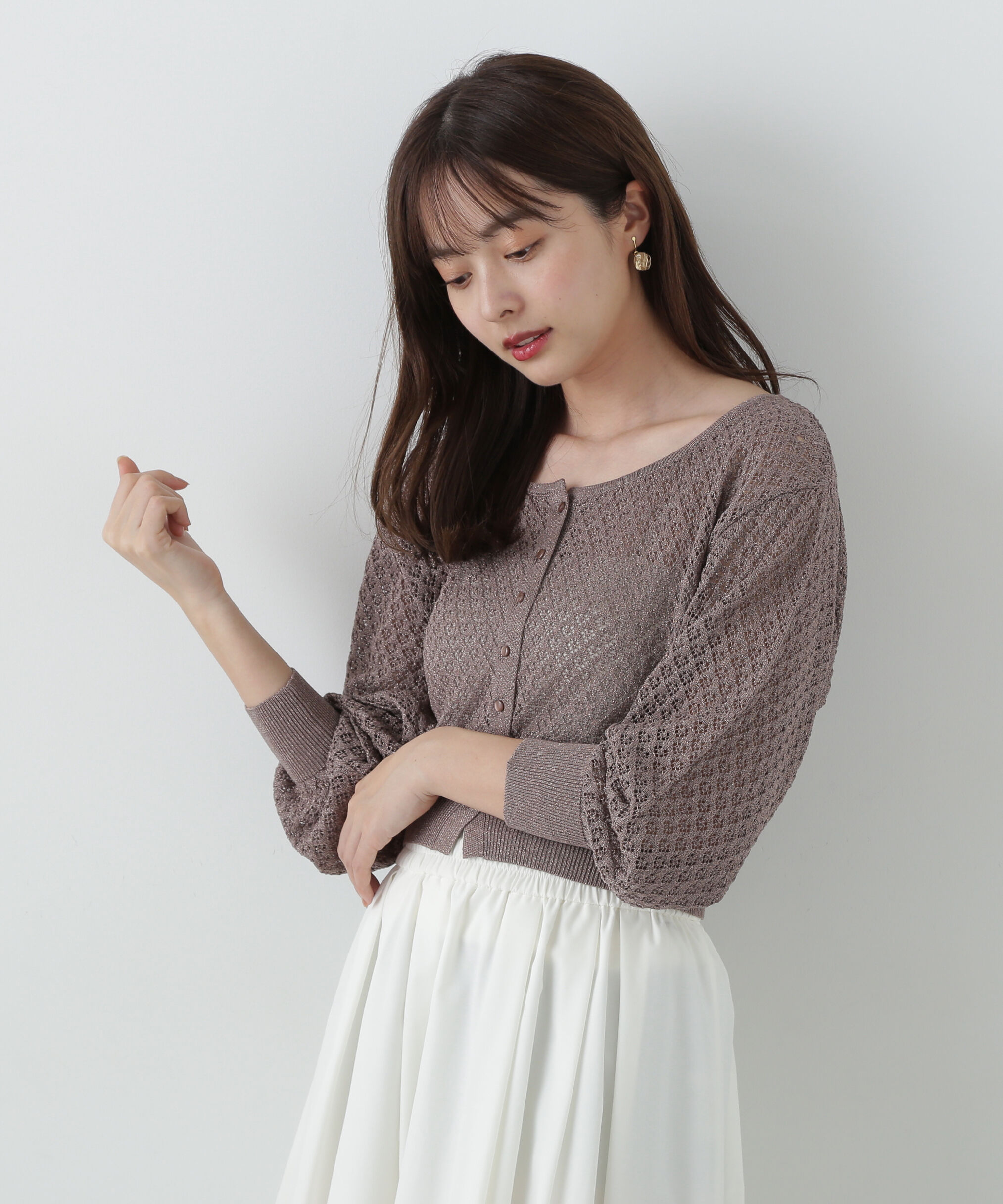 PROPORTION BODY DRESSING「ショート透かし編みカーデカーディガン」|カーディガン|ブラウン