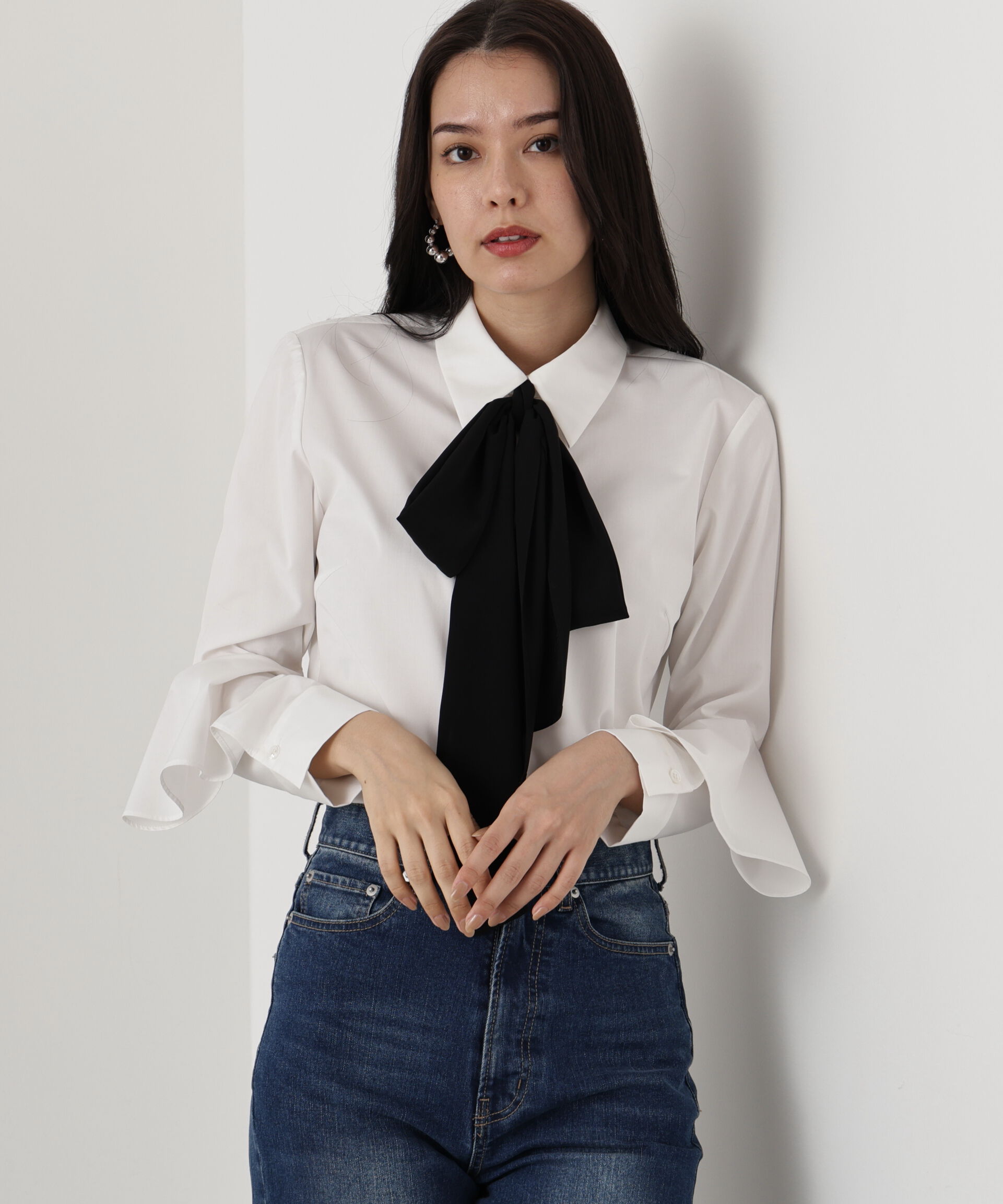  「◆ラッフルスリーブリボンブラウス」|シャツ・ブラウス|ホワイト