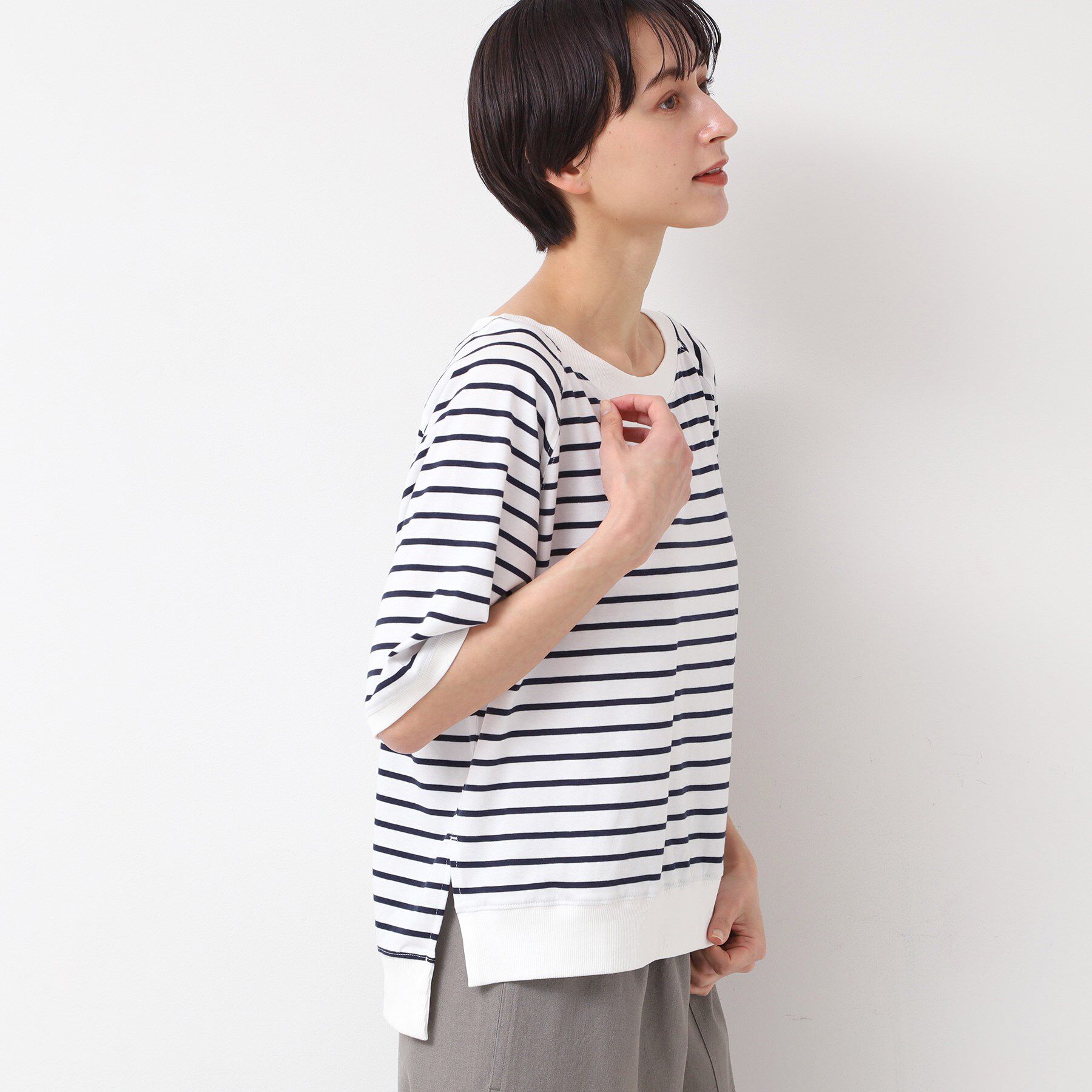 Dessin「【接触冷感・UV・洗える】裾リブスリット五分袖カットソー」|Tシャツ・カットソー|