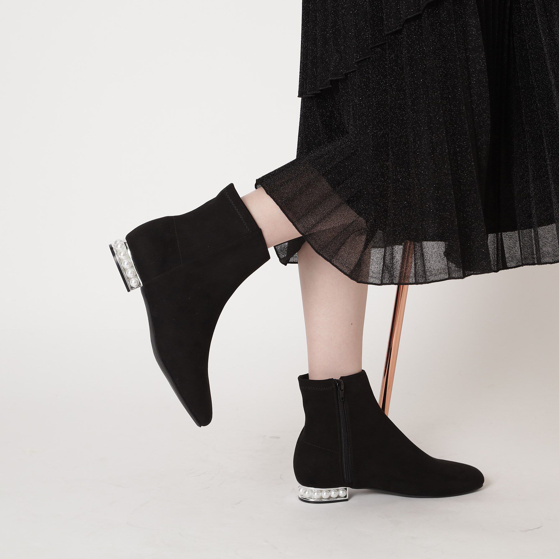 ESPERANZA「パール調ヒールショートブーツ」|ショートブーツ|