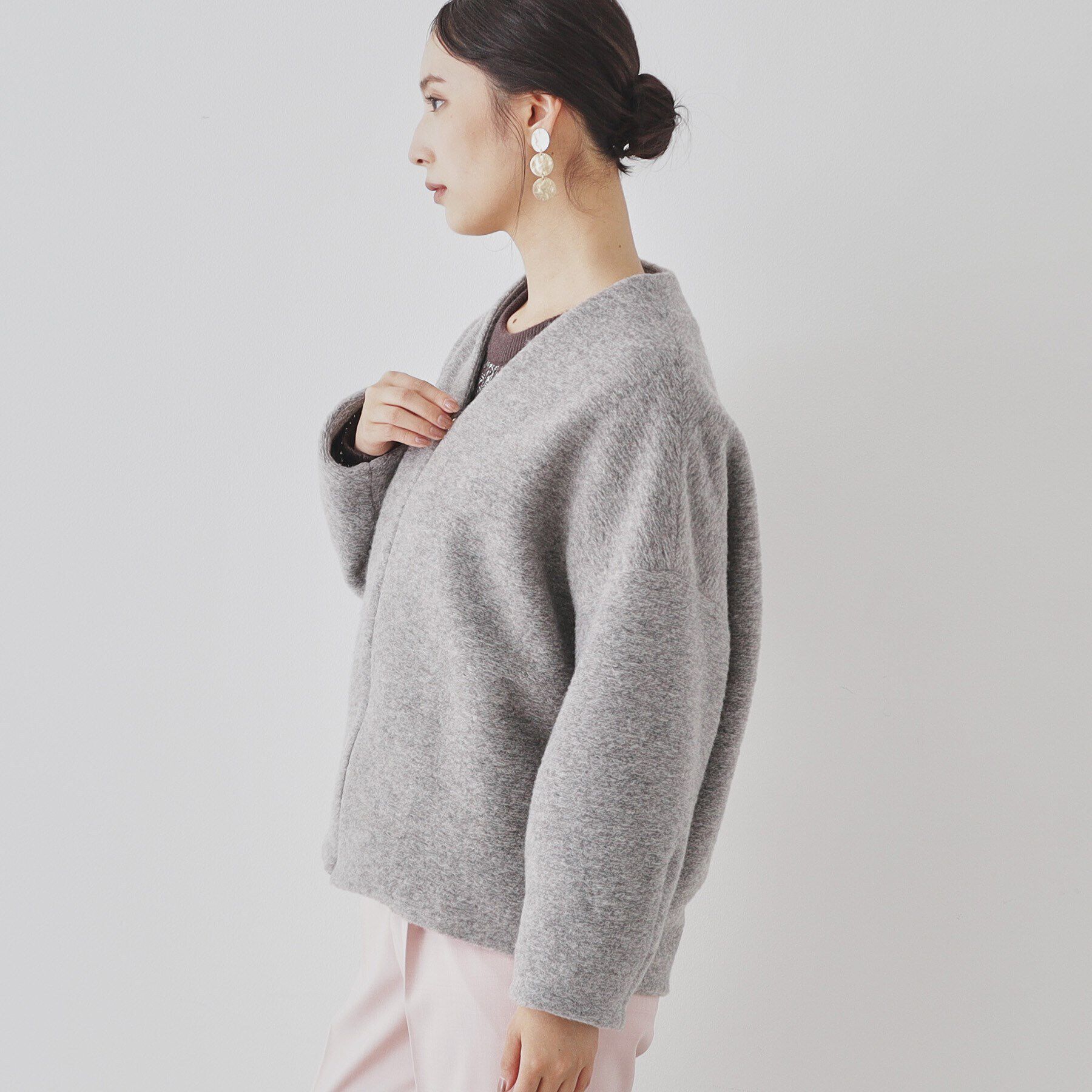 SunaUna「【日本製／イタリアンエアリー／ジップ付】Vネックブルゾン」|ブルゾン・スタジャン|