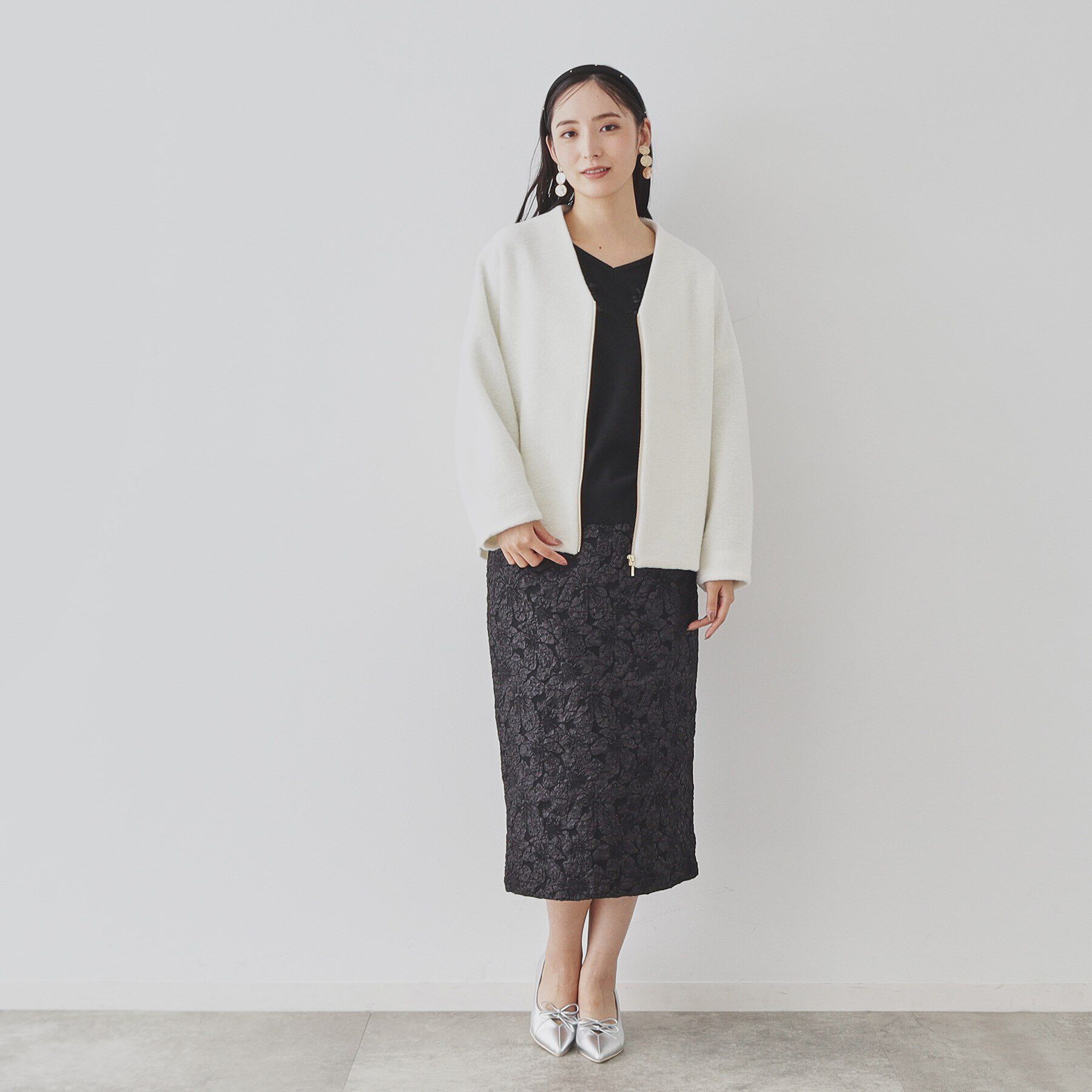 SunaUna「【日本製／イタリアンエアリー／ジップ付】Vネックブルゾン」|ブルゾン・スタジャン|