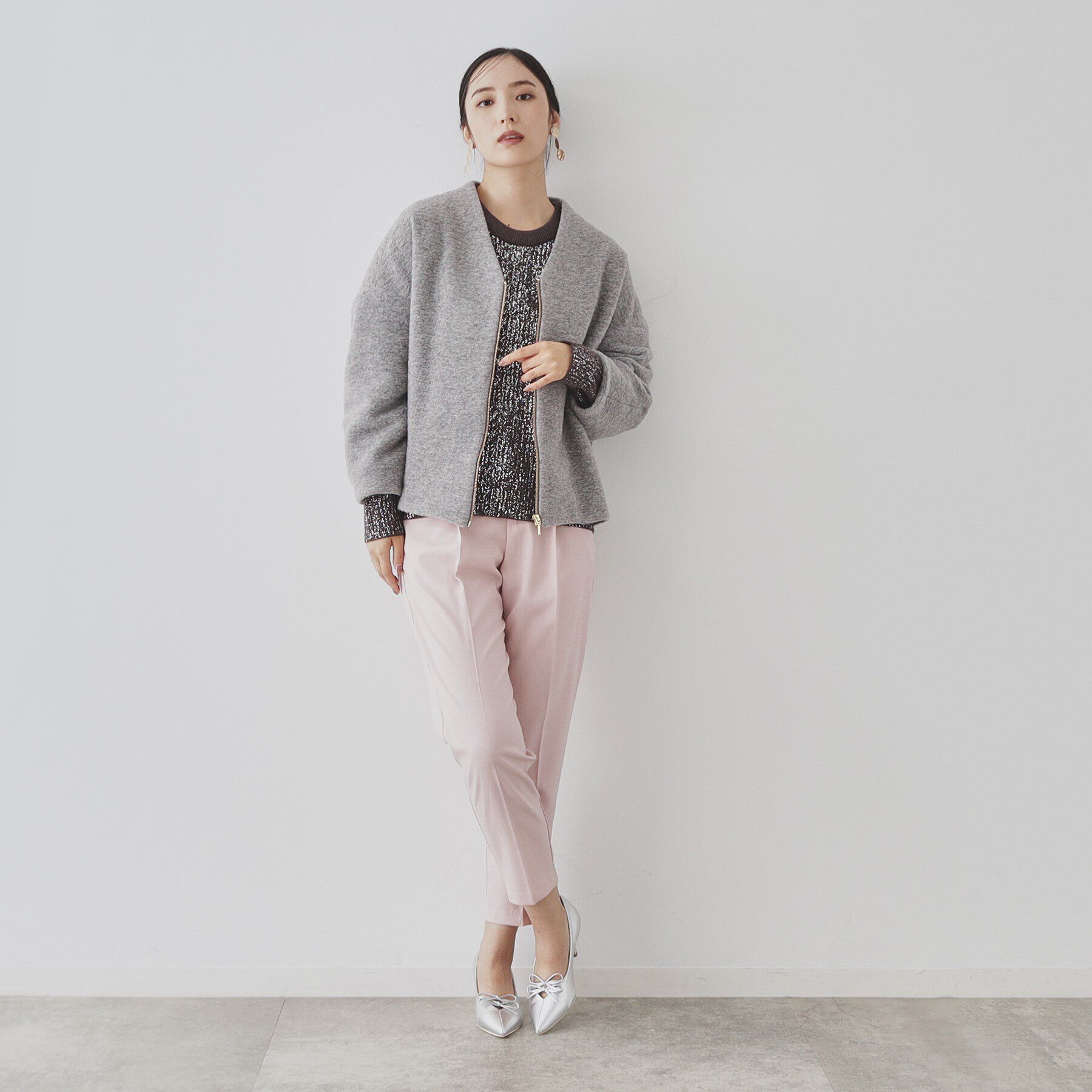 SunaUna「【日本製／イタリアンエアリー／ジップ付】Vネックブルゾン」|ブルゾン・スタジャン|