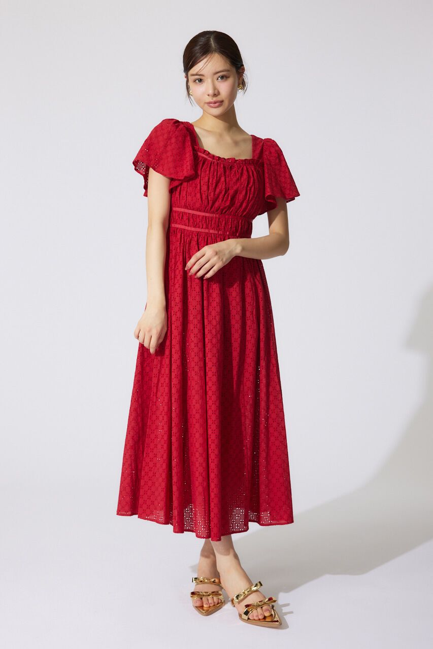 rienda「コットンレースフレアワンピース」|ワンピース|RED