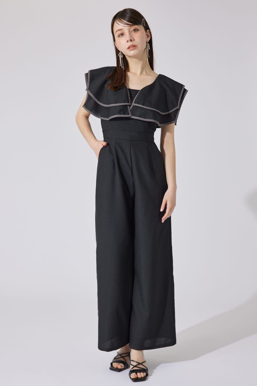 rienda「ショルダーダブルフリルロンパース」|その他|BLK