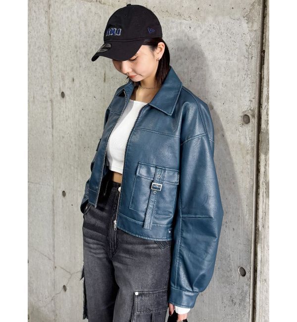 MURUA「ウォッシュフェイクレザーブルゾン」|ブルゾン・スタジャン|