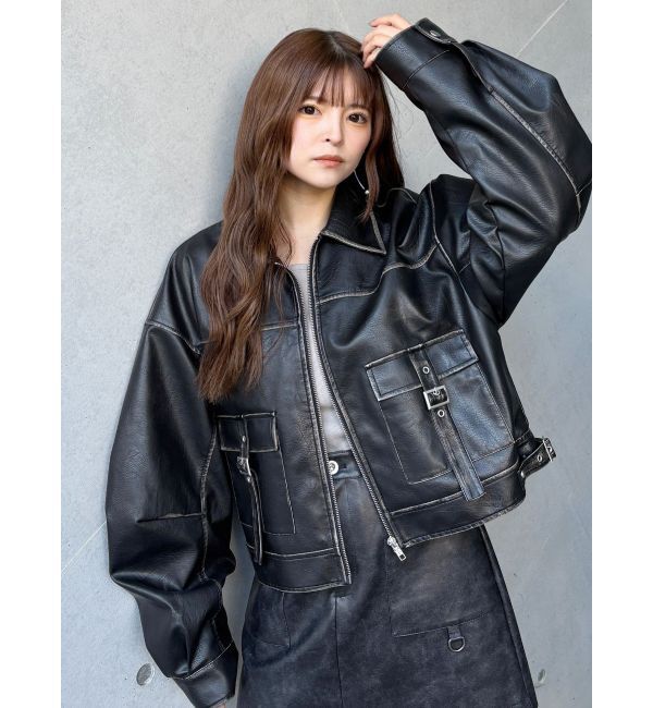 MURUA「ウォッシュフェイクレザーブルゾン」|ブルゾン・スタジャン|