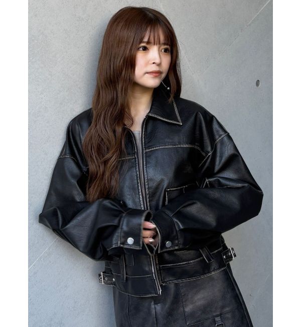 MURUA「ウォッシュフェイクレザーブルゾン」|ブルゾン・スタジャン|