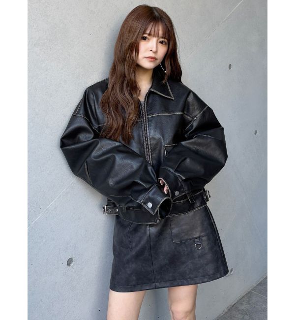 MURUA「ウォッシュフェイクレザーブルゾン」|ブルゾン・スタジャン|