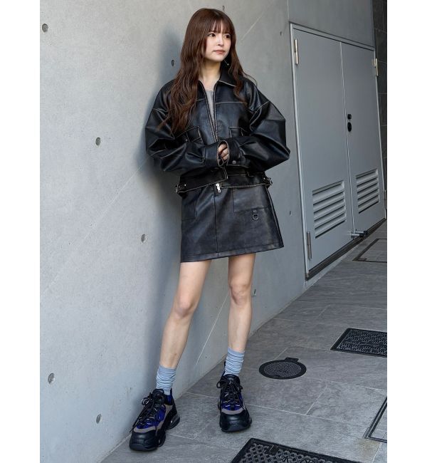 MURUA「ウォッシュフェイクレザーブルゾン」|ブルゾン・スタジャン|