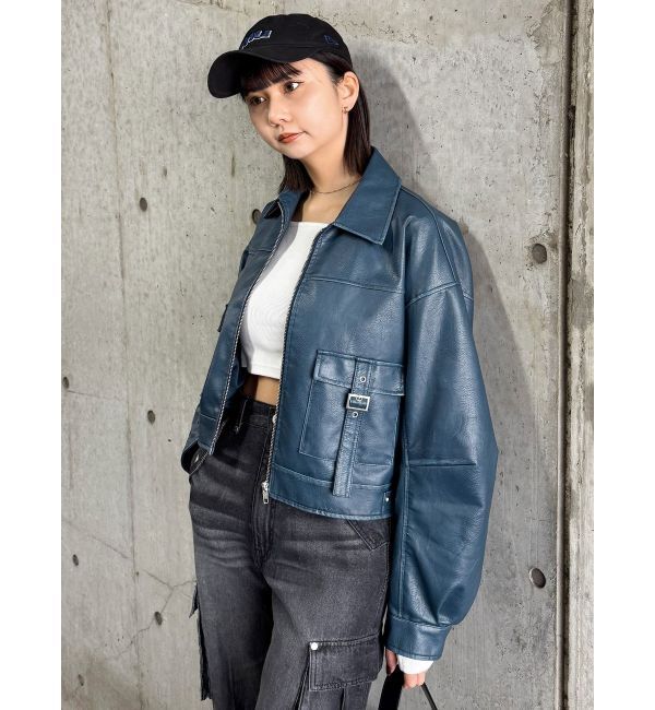 MURUA「ウォッシュフェイクレザーブルゾン」|ブルゾン・スタジャン|
