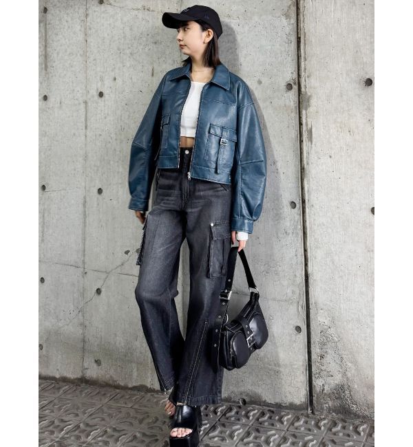 MURUA「ウォッシュフェイクレザーブルゾン」|ブルゾン・スタジャン|