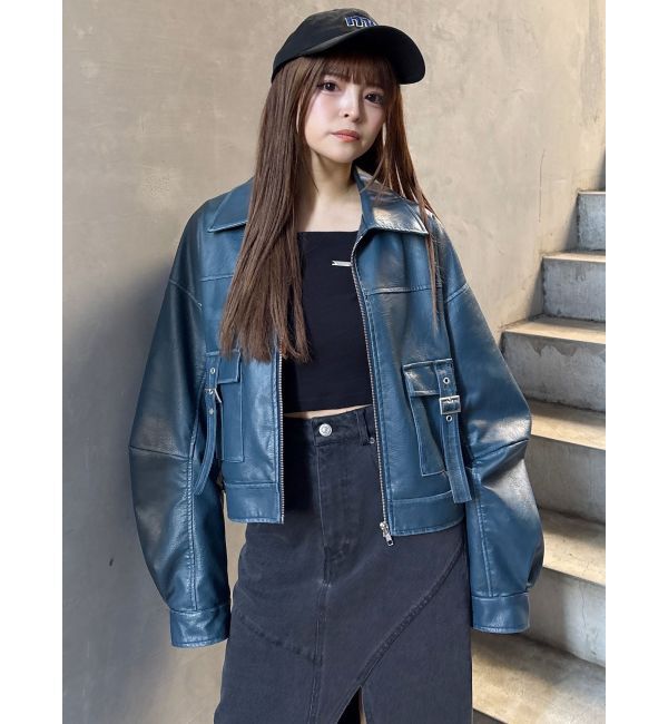 MURUA「ウォッシュフェイクレザーブルゾン」|ブルゾン・スタジャン|