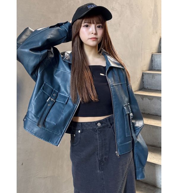 MURUA「ウォッシュフェイクレザーブルゾン」|ブルゾン・スタジャン|