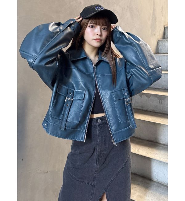 MURUA「ウォッシュフェイクレザーブルゾン」|ブルゾン・スタジャン|