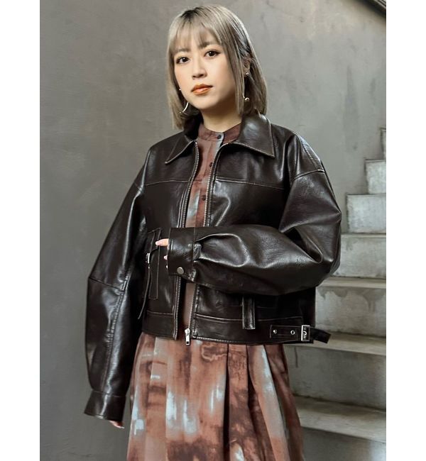 MURUA「ウォッシュフェイクレザーブルゾン」|ブルゾン・スタジャン|