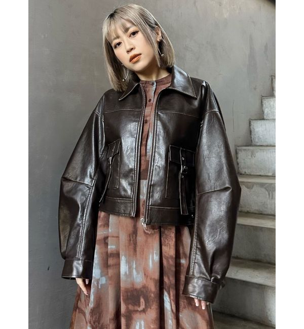 MURUA「ウォッシュフェイクレザーブルゾン」|ブルゾン・スタジャン|