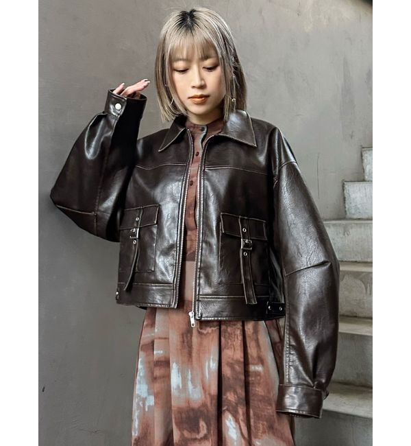 MURUA「ウォッシュフェイクレザーブルゾン」|ブルゾン・スタジャン|