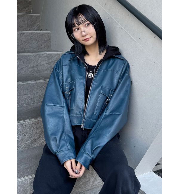 MURUA「ウォッシュフェイクレザーブルゾン」|ブルゾン・スタジャン|