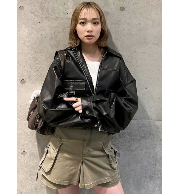 MURUA「ウォッシュフェイクレザーブルゾン」|ブルゾン・スタジャン|