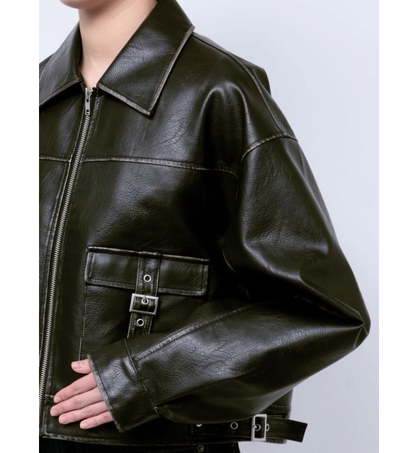 MURUA「ウォッシュフェイクレザーブルゾン」|ブルゾン・スタジャン|