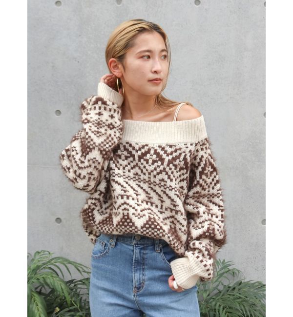 Ungrid「【WEB限定】オフショルジャカードニット」|ニット・セーター|