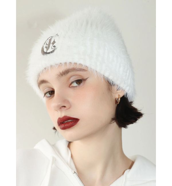 EVRIS「ワンポイントシャギーニットキャップ」|ニット帽|ホワイト