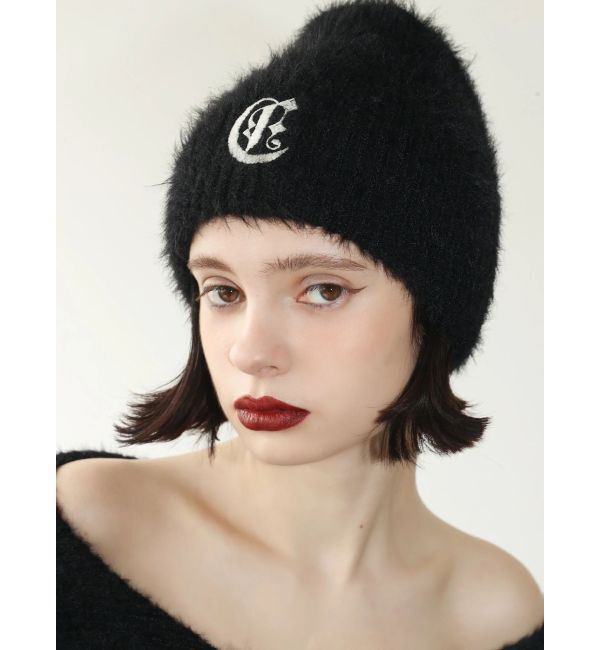 EVRIS「ワンポイントシャギーニットキャップ」|ニット帽|ブラック