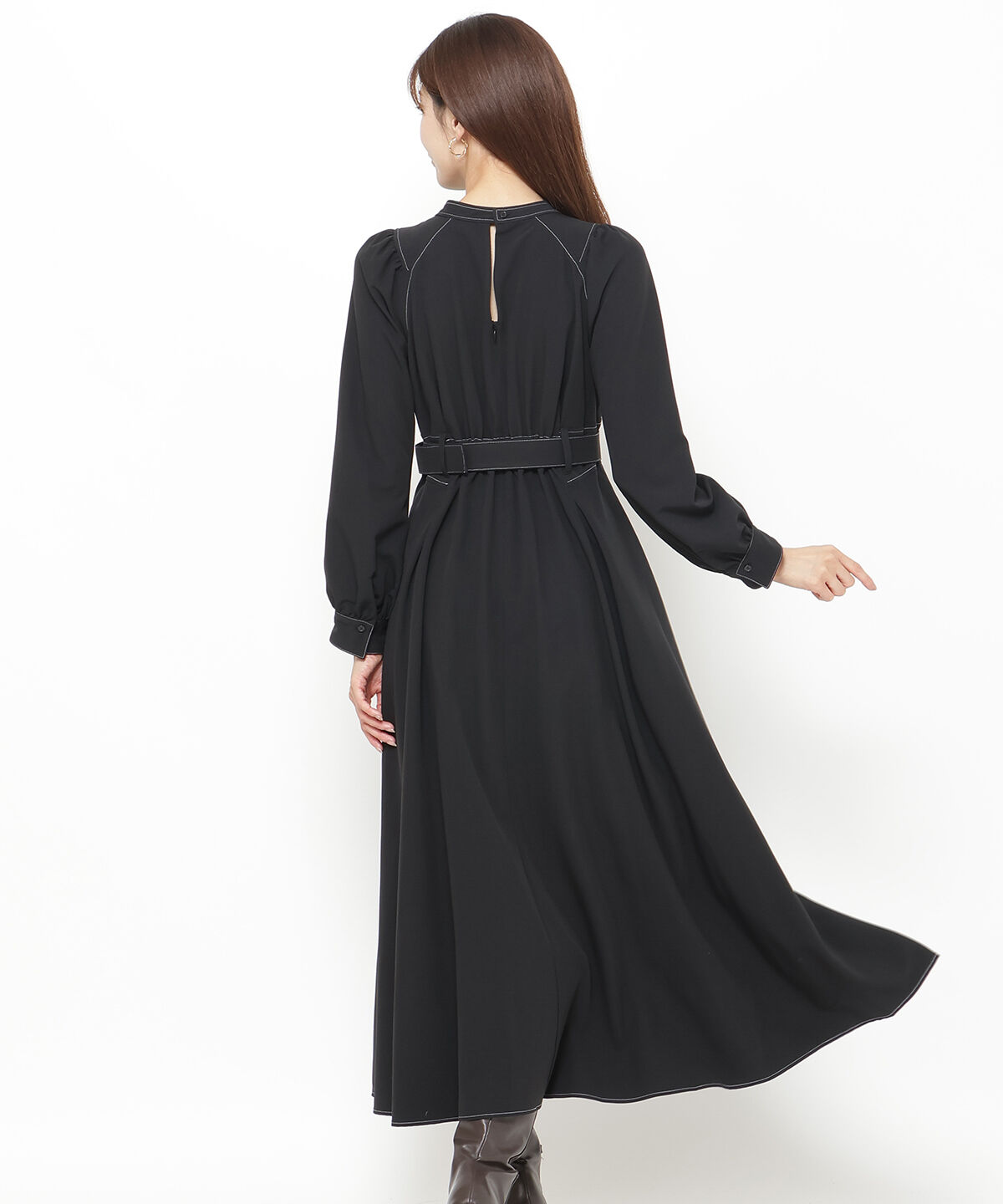 アンドクチュール「配色ステッチハイネックプリンセスワンピース」|ワンピース|