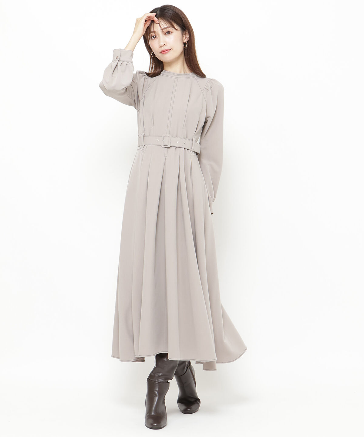 アンドクチュール「配色ステッチハイネックプリンセスワンピース」|ワンピース|