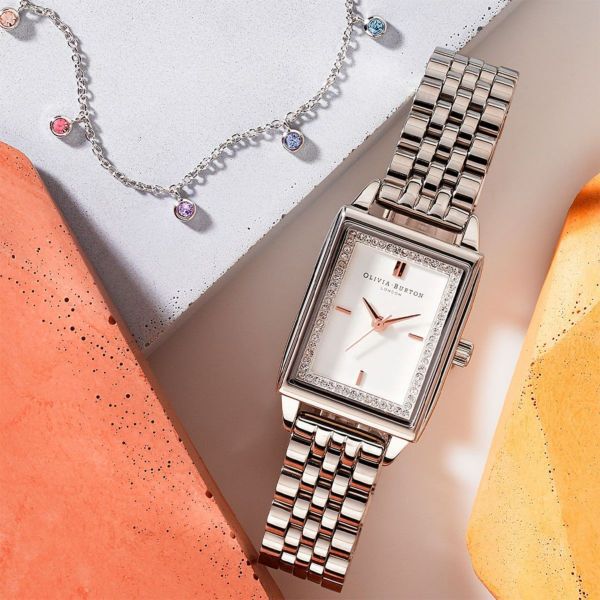 OLIVIA BURTON 「〈OLIVIA BURTON(ｵﾘﾋﾞｱﾊﾞｰﾄﾝ)〉21mm ﾀｳﾝﾊｳｽ ﾚｸﾀﾝｸﾞﾙﾎﾜｲﾄ＆ｼﾙﾊﾞｰﾌﾞﾚｽﾚｯﾄ」|腕時計|SILVER