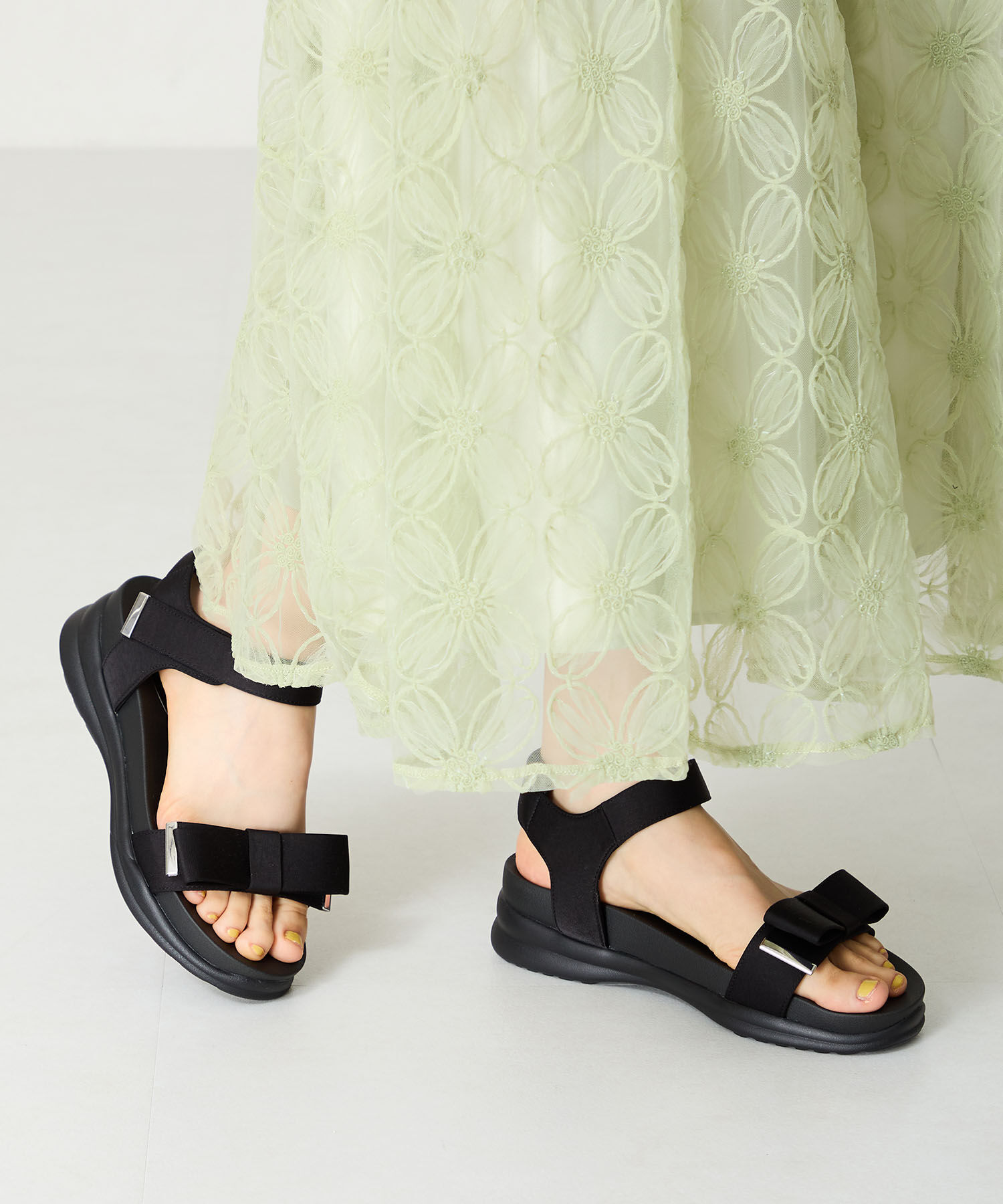 WA Oriental TRaffic「●2025春夏新作●サテンリボン厚底サンダル/52219 厚底 人気 トレンド リボン」|サンダル|BLACK