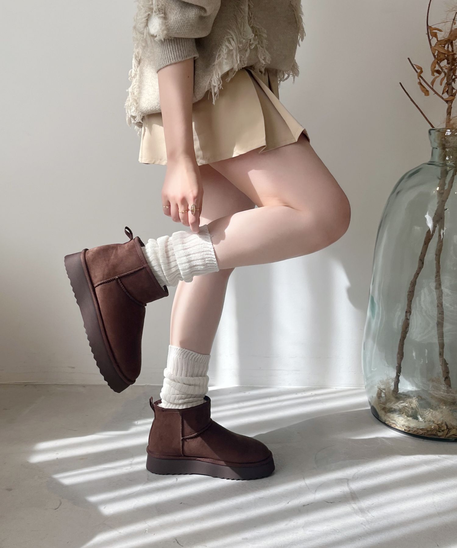 ORiental TRaffic「● 2025秋冬新作 ●【 厚底 】ムートン ショートブーツ /51409 防寒 」|ショートブーツ|