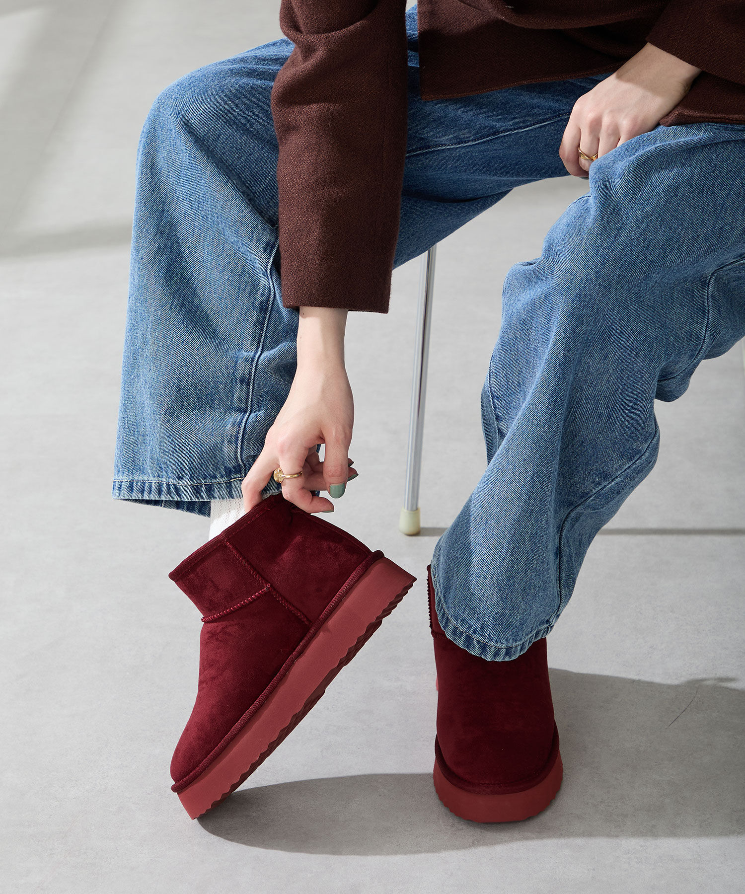 ORiental TRaffic「● 2025秋冬新作 ●【 厚底 】ムートン ショートブーツ /51409 防寒 」|ショートブーツ|RED