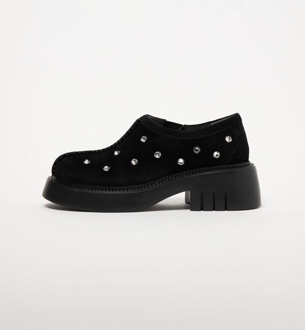 ODETTE E ODILE「＜SY＞ ラウンド スリッポン ビジュー フラット55&uarr;」|スリッポン|BLACK