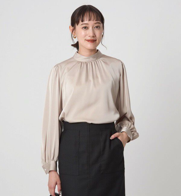 UNITED ARROWS green label relaxing「サテン スタンドネック ギャザー ブラウス」|シャツ・ブラウス|