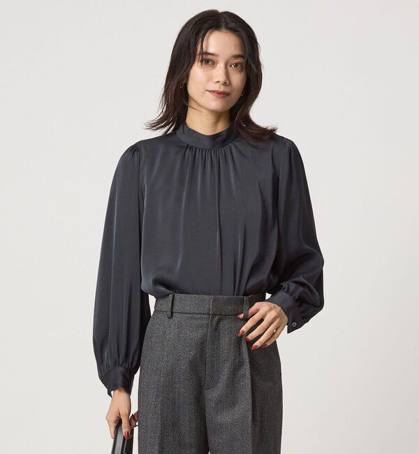UNITED ARROWS green label relaxing「サテン スタンドネック ギャザー ブラウス」|シャツ・ブラウス|