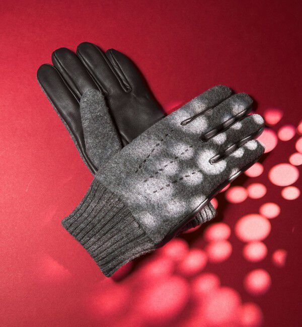 UNITED ARROWS green label relaxing「フランネル&times;ラムレザー グローブ -タッチパネル対応-」|手袋|MD.GRAY