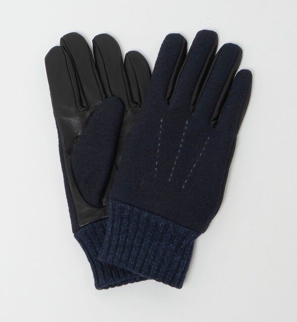 UNITED ARROWS green label relaxing「フランネル&times;ラムレザー グローブ -タッチパネル対応-」|手袋|NAVY