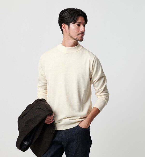 BEAUTY&YOUTH UNITED ARROWS「【WEB限定 WARDROBE SMART】マシーンウォッシャブル ウールミックス ジャケット クルーネック」|ニット・セーター|WHITE